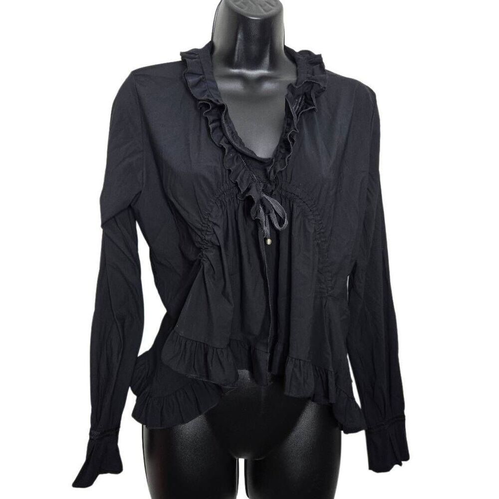 Sunlight Paris Jacket Lagenlook Open Front Black Ruffle Size 2 Medium